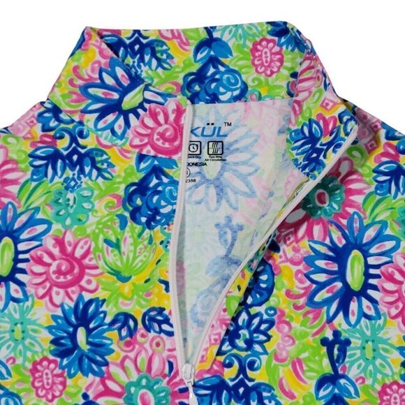 IBKUL Top Womens XS Long Sleeve Floral Mock Neck Zip UPF 50 Mesh Sleeve Golf NEW - Picture 6 of 13